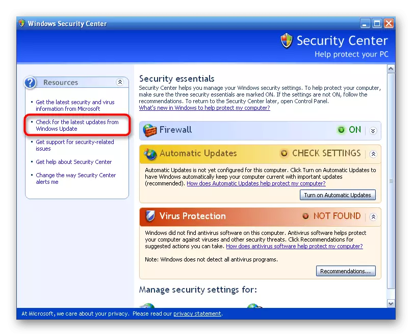 Přejít na stránku s aktualizacemi pro řešení potíže s dwmapi.dll soubor v systému Windows XP