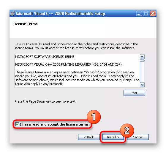 Vedtagelse af en licensaftale, når du installerer Visual C ++ for at rette op på problemet med bcrypt.dll i Windows XP