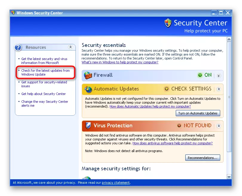 Mergeți la căutarea de actualizări atunci când corectați o problemă cu fișierul bcrypt.dll din Windows XP