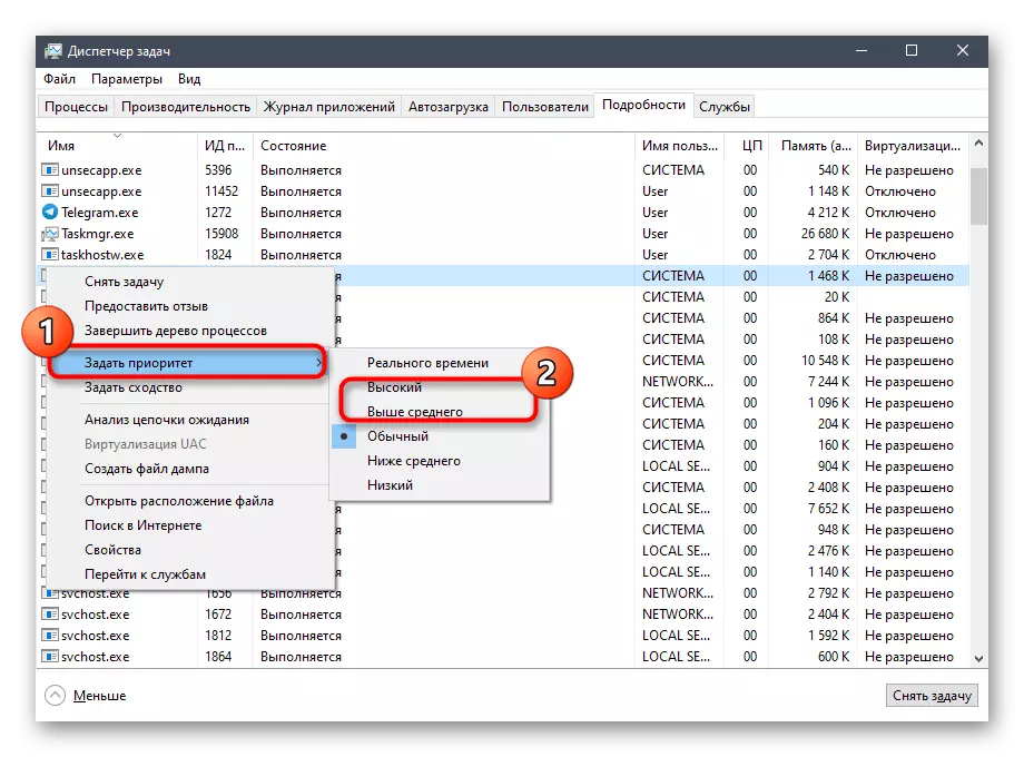 Forbedring af prioriteten af ​​de sovende hundeproces i Windows 10 gennem Task Manager