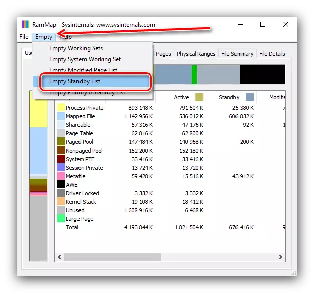 Start cleaning Windows 10 RAM 10 cache using Rammap