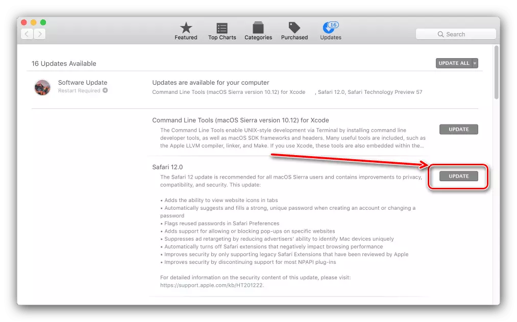 Pridobivanje najnovejše različice Safari v App Store posodobitve