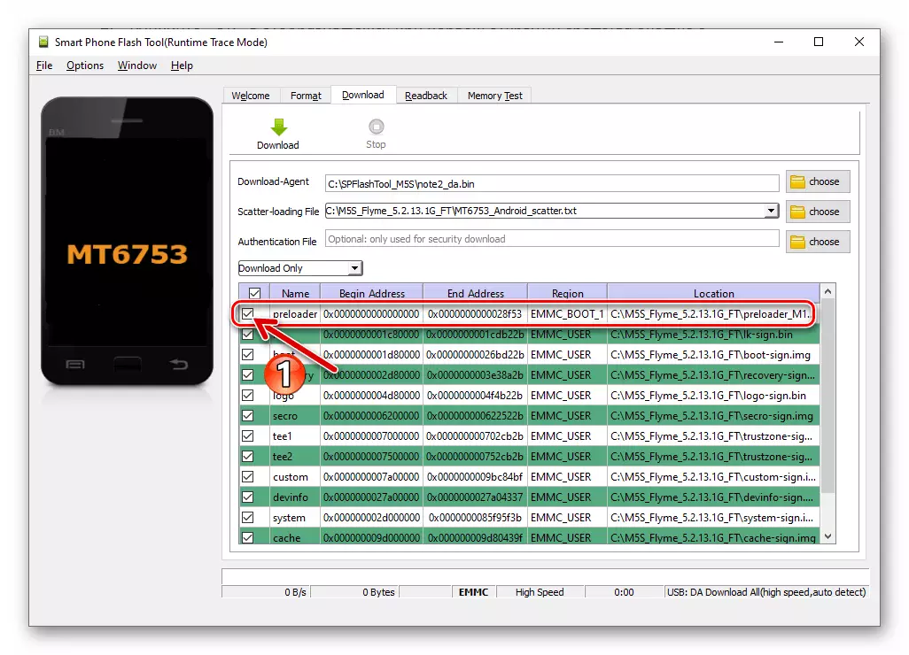 Meizu M5S SP Flash Alat Preloader stavku u području s telefonskim dijelovima za firmware u programu