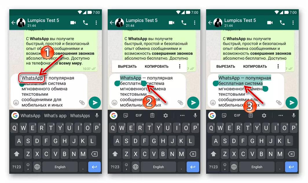 WhatsApp za izbor besedila v sporočilu, ki je bil poslan na uporabo oblikovanja s krepko pisavo