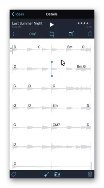Інтэрфейс прыкладання Music Memos на айфон