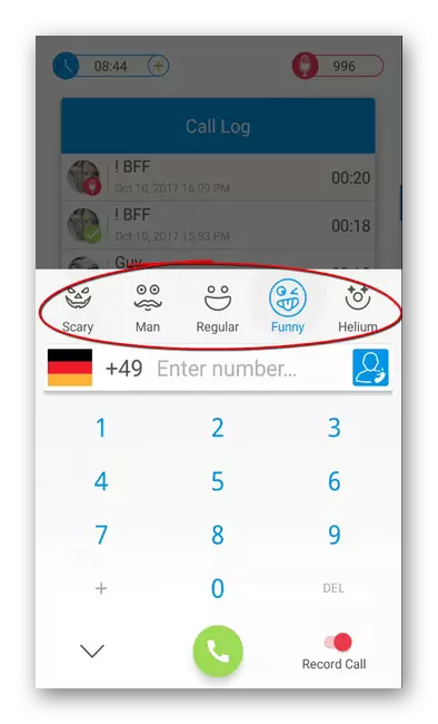 Interfaz de aplicación de FunCalls - Cambiador de voz y grabación de llamadas en Android