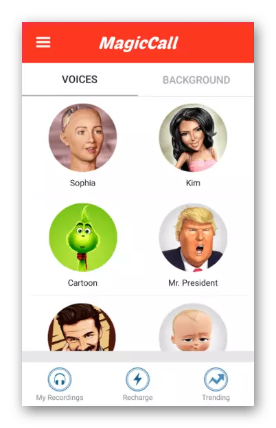 Interfaz de aplicaciones MagicCall - Aplicación de cambiador de voz en Android