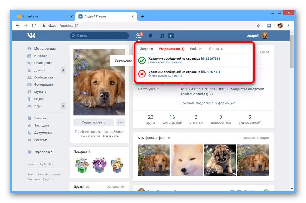 Vkontakte वेबसाइट पर ऑपरेशंस वीके हेल्पर देखें
