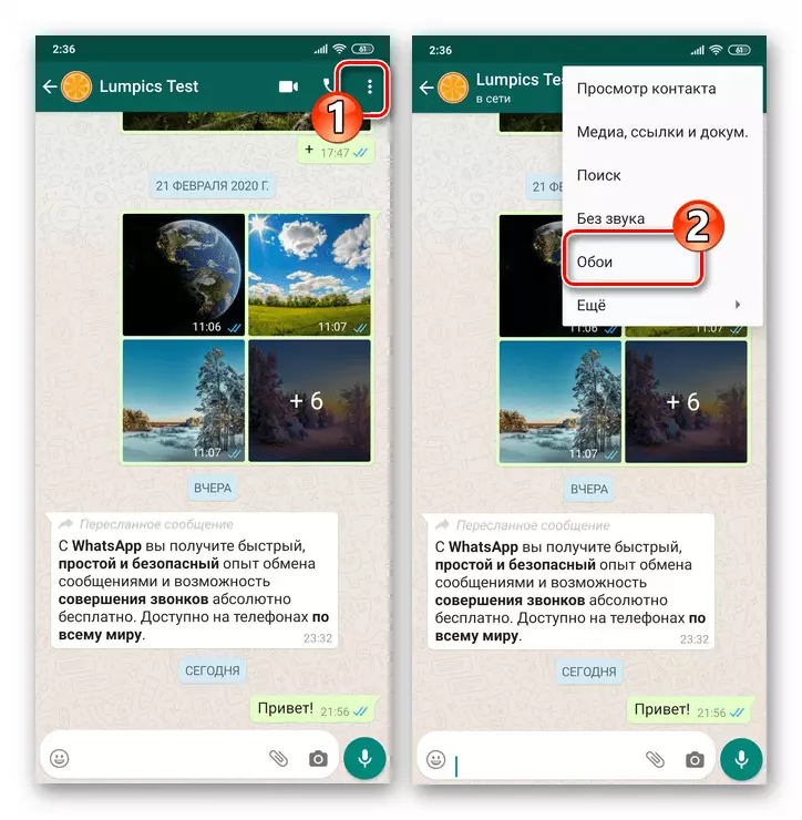 Android өчен Whatsapp - индивидуаль яки төркем чат менюсы - обои