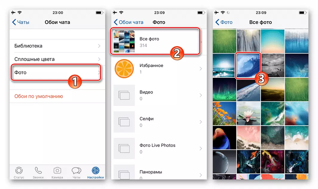 WhatsApp для iPhone - установка фото зі сховища девайса в якості положки чатів