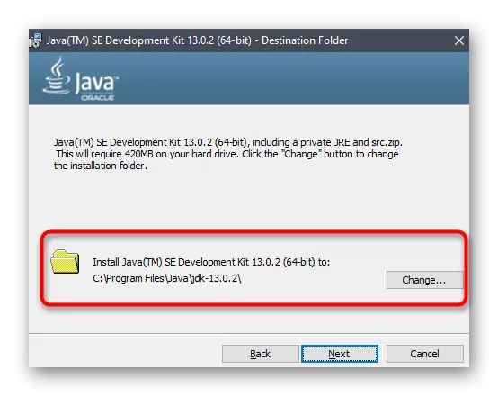 Pagpili ng isang lugar upang i-install ang JDK sa Windows 10.