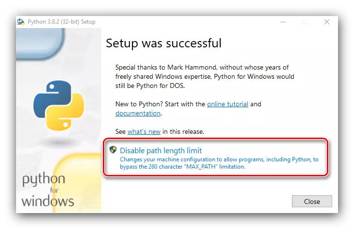 Verwyder die beperking van naam karakters tydens die Python installasie proses met die hand in Windows 10