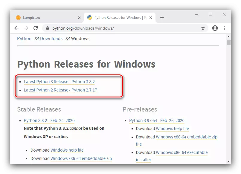 Selecione a versão para instalar o Python manualmente no Windows 10