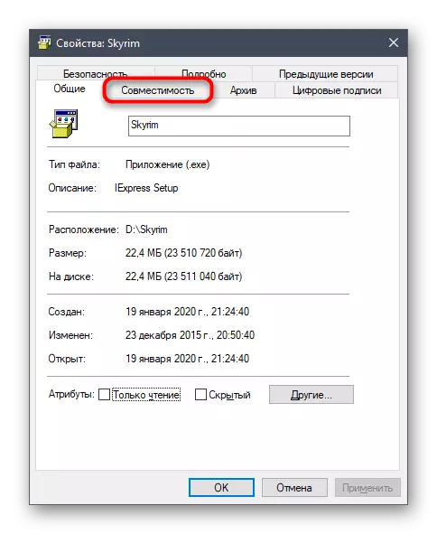 Přejít na Setup Skyrim Spustitelná kompatibilita v systému Windows 10