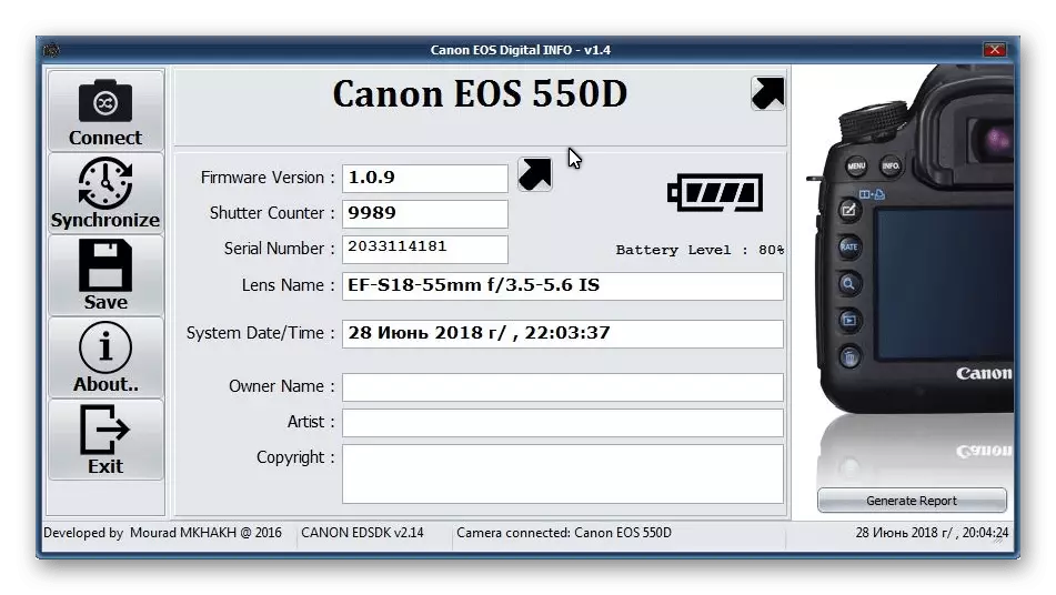 Canon EOS Informações digitais
