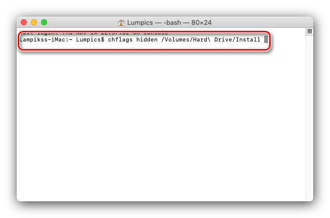 MacOS'taki dosyaları gizlemek için terminal penceresindeki gizli verilerin yolu