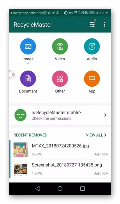 Uso de la aplicación RecyClaster para restaurar archivos desde el teléfono
