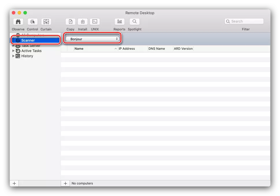 Opcións de conexión ao escritorio remoto a través de Apple Remote Desktop en MacOS