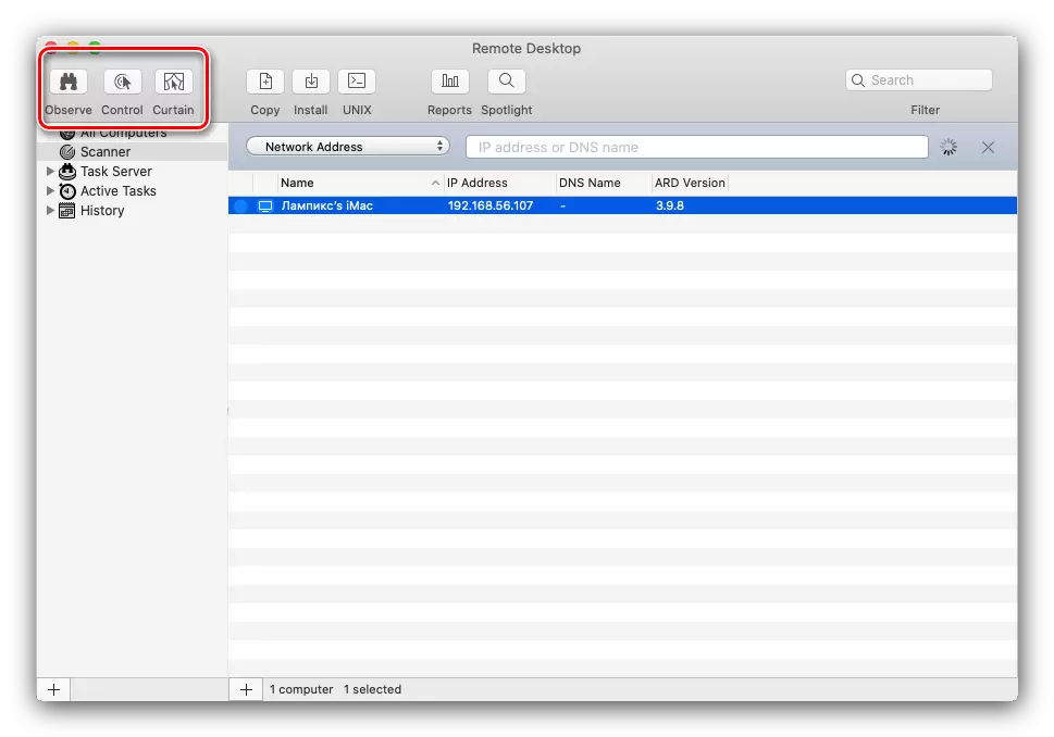 Lidhja me një desktop të largët nëpërmjet Apple Remote Desktop në MacOS