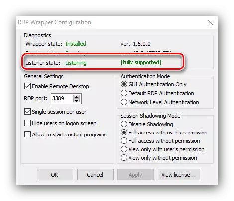 Comprobación de la utilidad después de reemplazar el archivo para solucionar problemas en el Wrap RDP después de la actualización de Windows 10