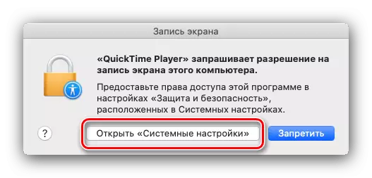 Pantalla d'escriptura permís per a MacOS per Quick Time Player
