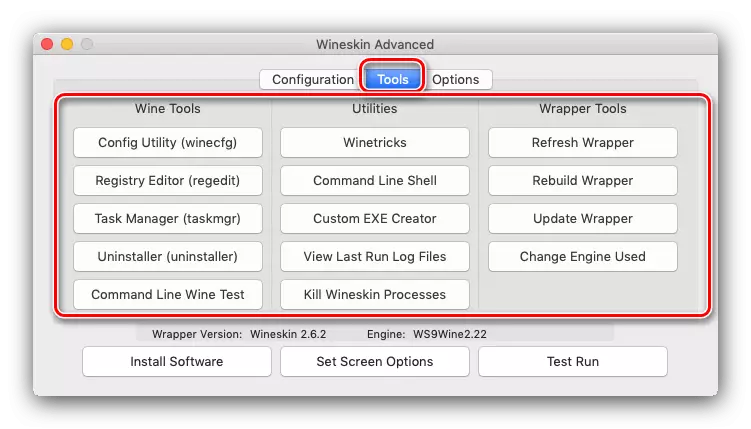 ยูทิลิตี้การจัดการแอปพลิเคชัน Wineskin สำหรับใช้ใน MacOS
