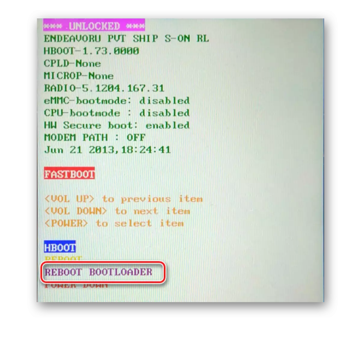 HTC One X One X (S720E) reboot bootloader