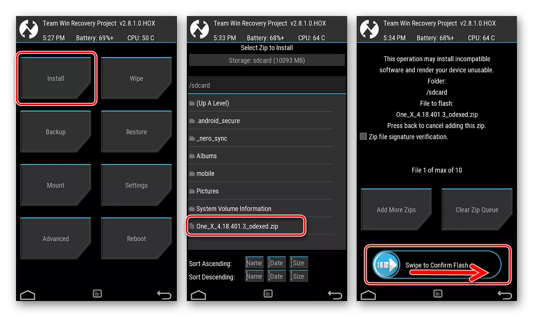 HTC One X (S720E) TWRP kanggo paket Zip Instal Firmware