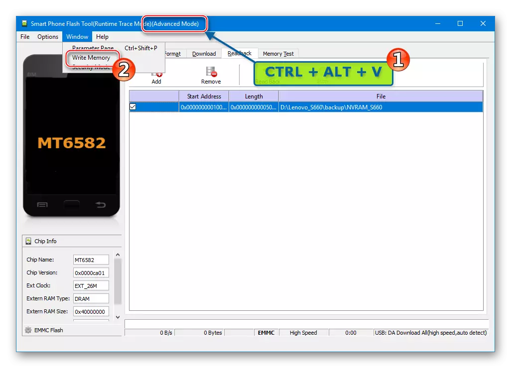 Lenovo S660 SP Flash Tool na tumatawag sa write memory tab