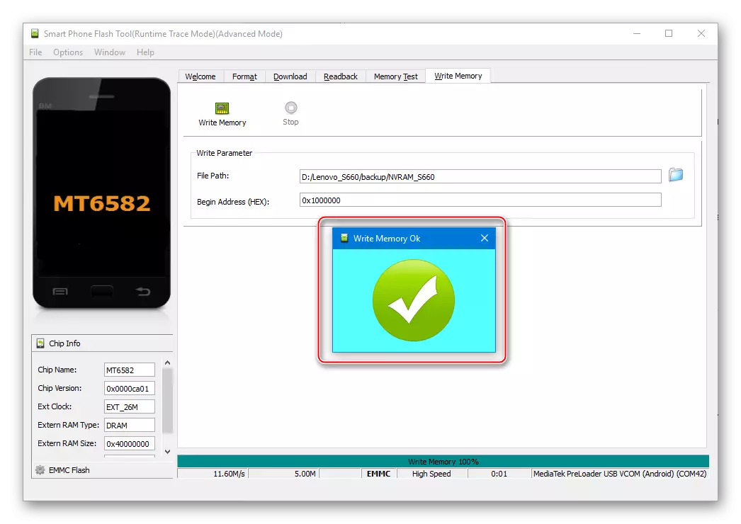 Lenovo S660 SP Flash Tool Recovery NVRAM zaključen