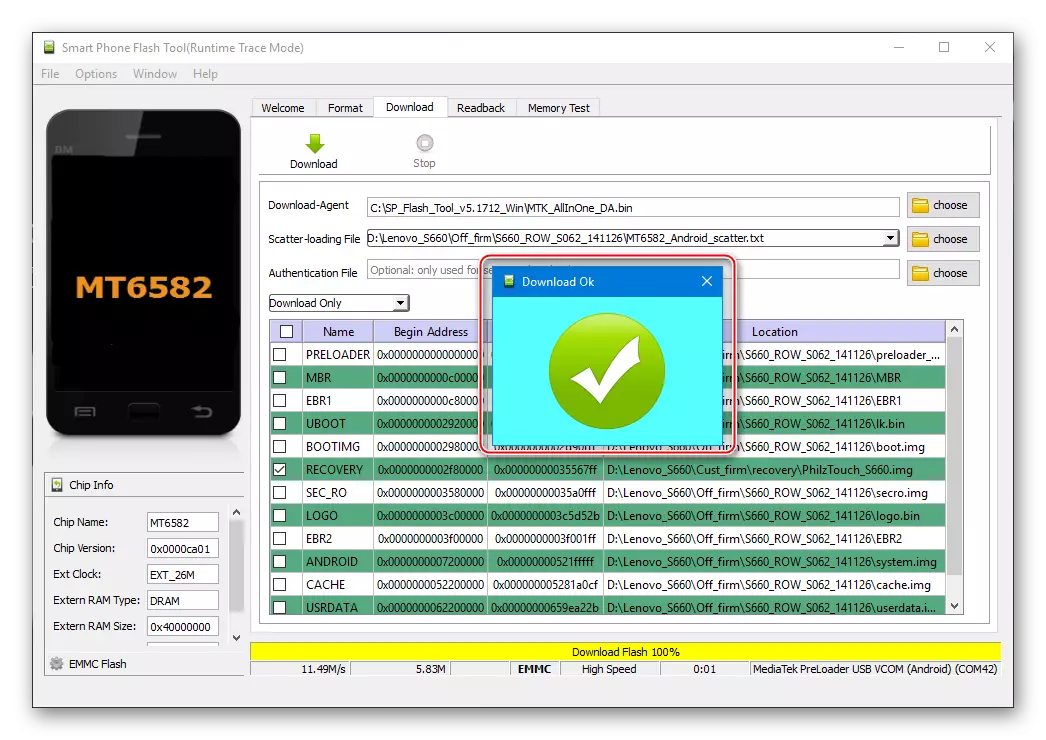 Lenovo S660 SP Flash Aracı ile Kurtarma Firmware Tamamlandı