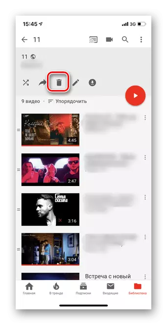 Druk op die playlist ikoon verwydering in jou YouTube Mobile Aansoek