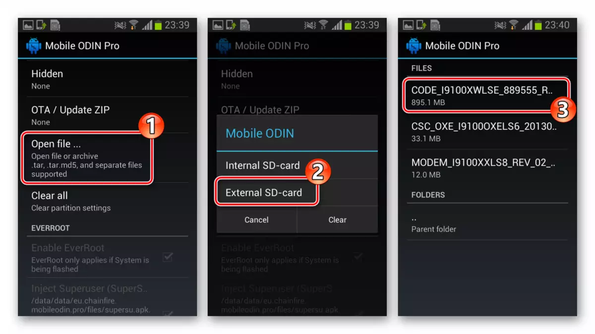 Samsung Galaxy S 2 GT-I9100 Mobile Odin kolme polttoaineen laiteohjelmistoa valitsemalla koodi