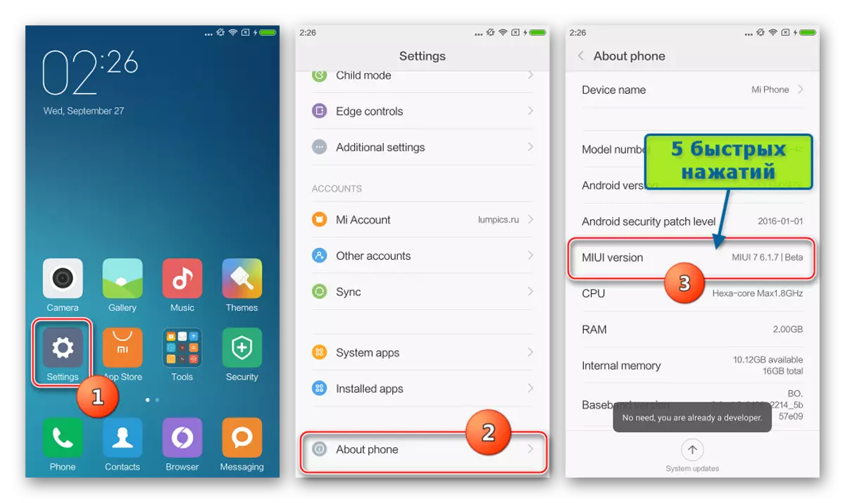 Xiaomi MI4C umożliwiający element menu dla programistów