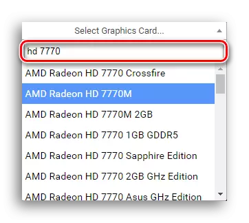 Entering the name of the video card on Game-Debate