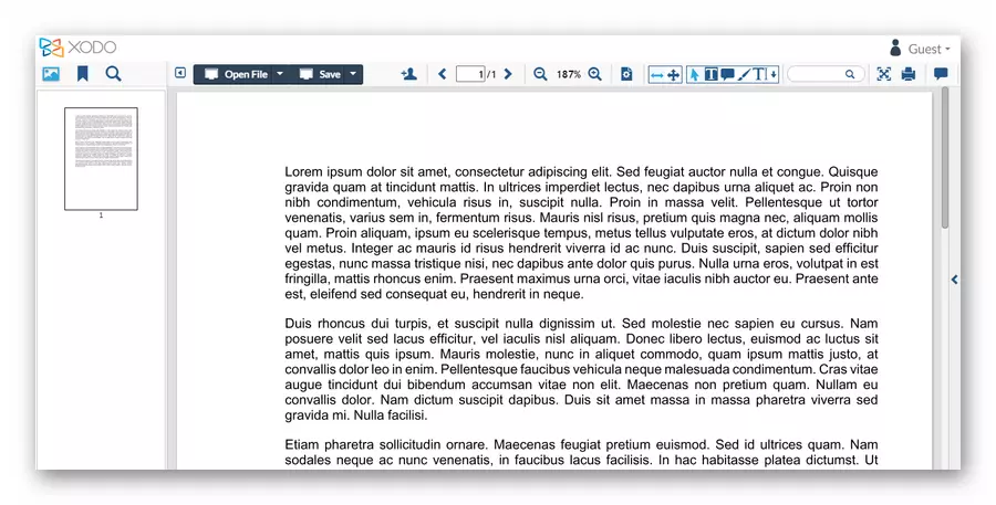 PDF Xodo PDF Reader & Annotator veb-ko'ruvchisi interfeysi