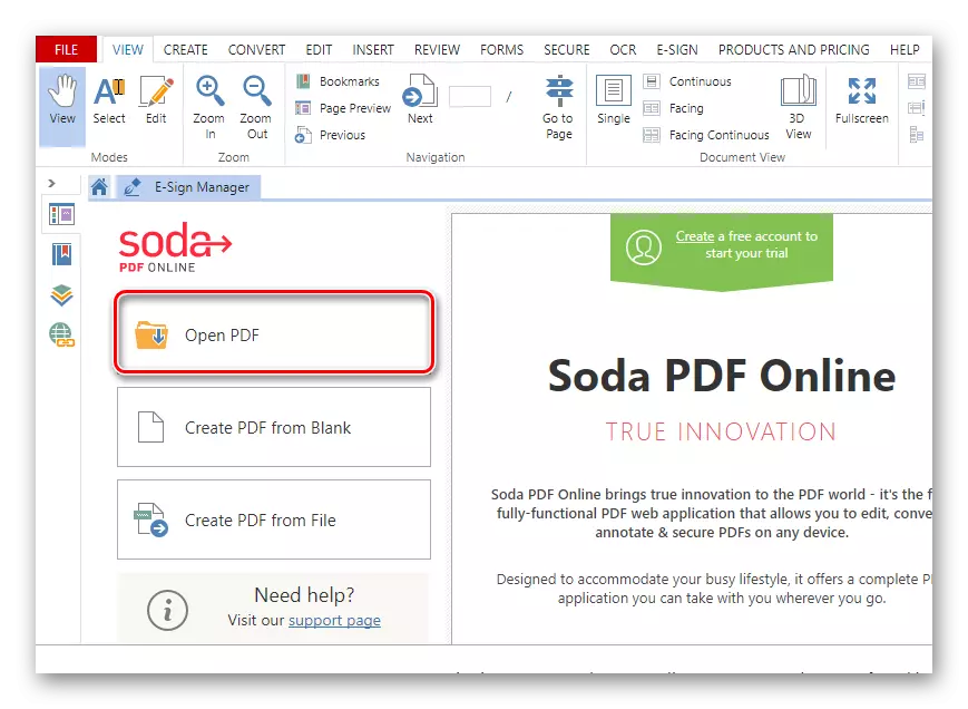 د SADA PDF آنلاین خدمت کې د PDF سند پورته کول