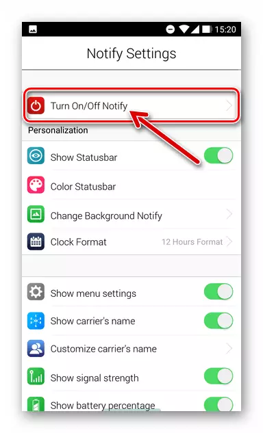 Onoty OS 11 за Android овозможувајќи статусната лента и завеси за известување по првиот почеток на апликацијата
