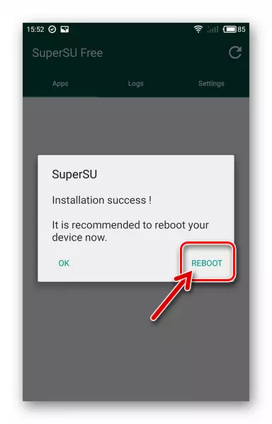 Meizu MX4 SuperSU Reinicialitzar el telèfon intel·ligent després d'actualitzar l'arxiu binari de el director-Drets Rut