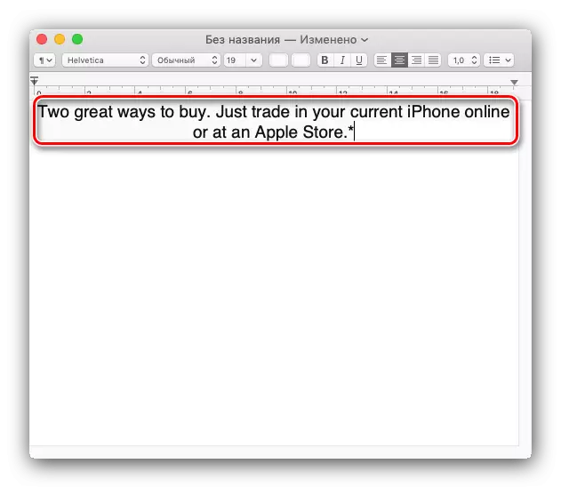 Example of copied text on MacBook using a menu string