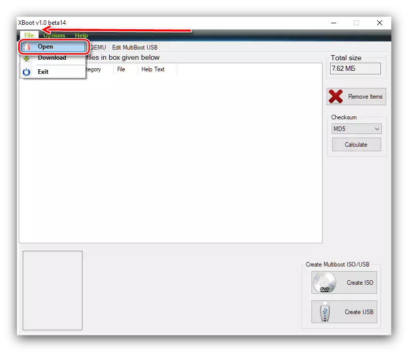 Pilih gambar pisanan ing XBoot kanggo nggawe drive Multizrode Flash Kanthi Windows 10