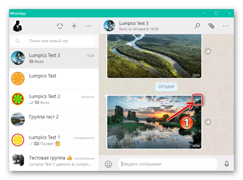 Windows için WhatsApp, sohbet için geçerli eylem menüsünü arayarak