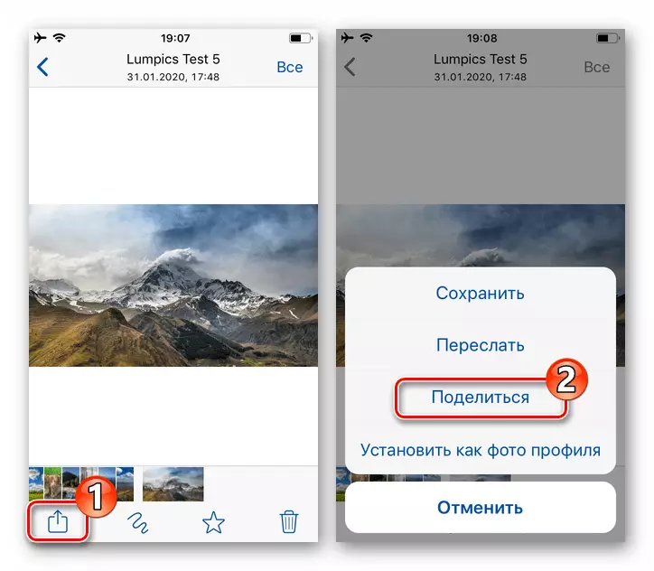 WhatsApp для iPhone виклик функції Поділитися в режимі повноекранного перегляду фото з чату