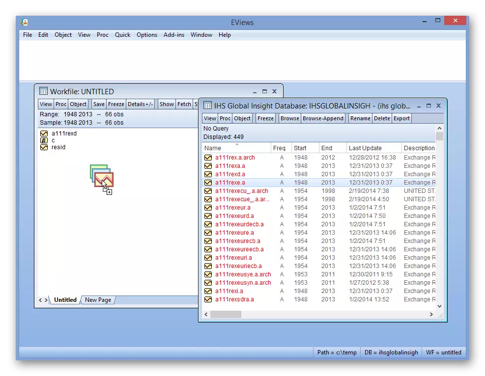 Eviews प्रोग्राम इंटरफेस