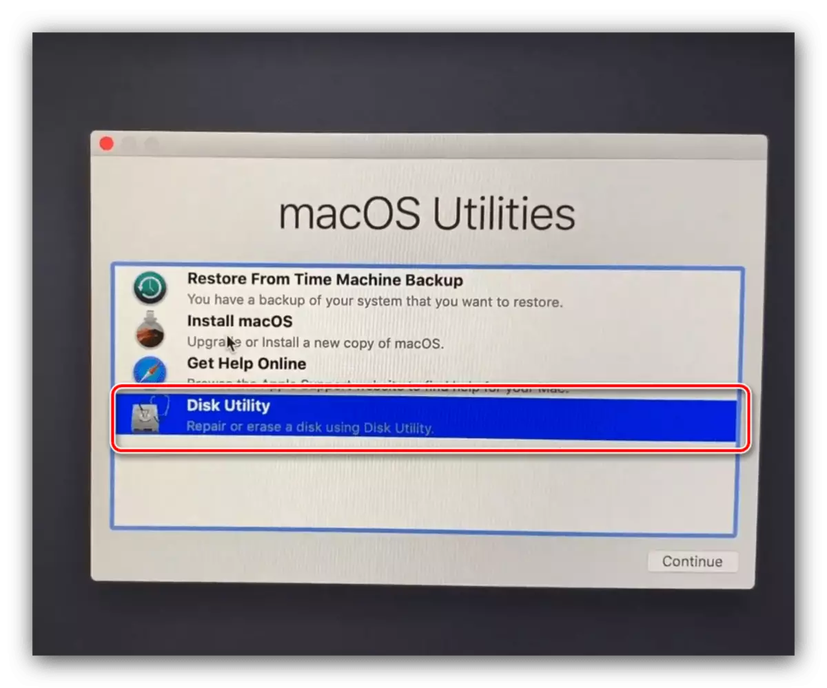 Open disk utility sa panahon sa instalar sa MacOS gikan sa usa ka flash drive