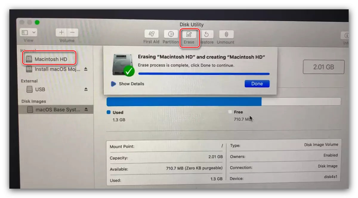 Format Disk gjatë procesit të instalimit të MACOS me flash drives
