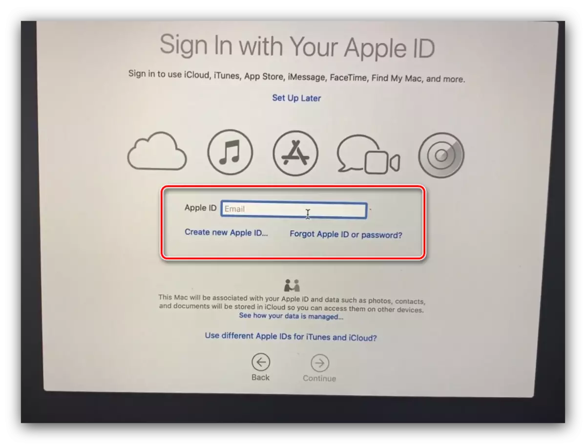 फ्लैश ड्राइव से मैकोज़ स्थापित करने के बाद AppleID से कनेक्ट करना