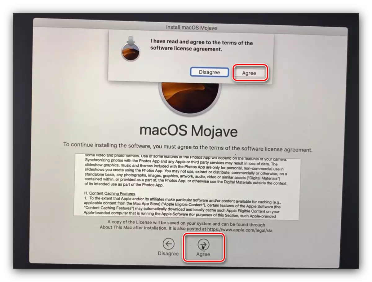 Assumere un accordo di licenza nel processo di installazione di MacOS da un'unità flash