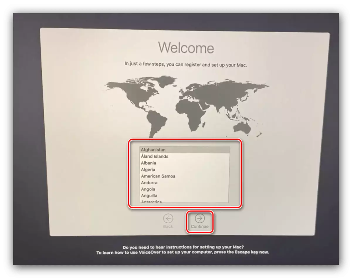 A régió telepítése a MacOS-t a flash meghajtóból történő telepítése után