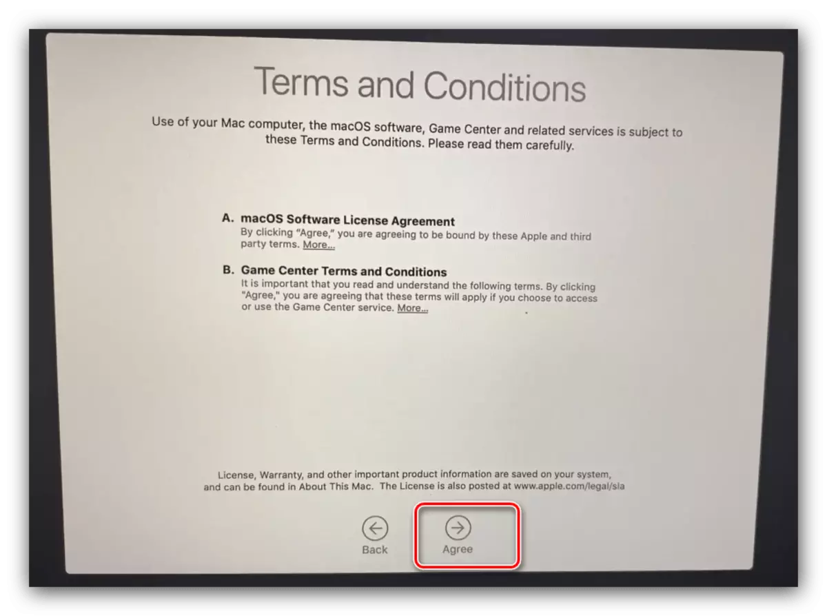 הסכם רישיון לאחר התקנת MacOS מ כונן הבזק